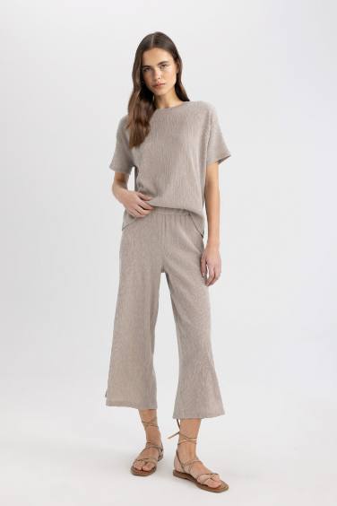 Wide Leg Normal Waist Straight Leg Midi Trousers