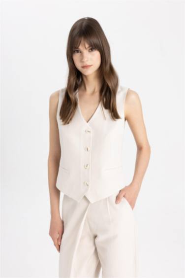 V-Neck Linen Blend Vest