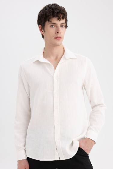 Regular Fit Polo Collar Cotton Long Sleeve Shirt