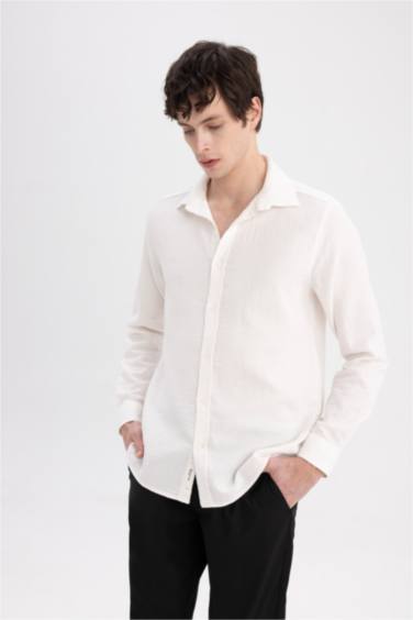 Chemise à manches longues en coton Coupe régulière