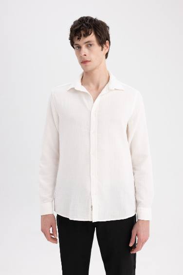 Chemise à manches longues en coton Coupe régulière