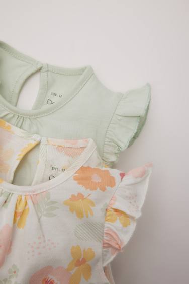 Lot de 2 Bodies en coton à manches courtes et col rond pour bébé fille