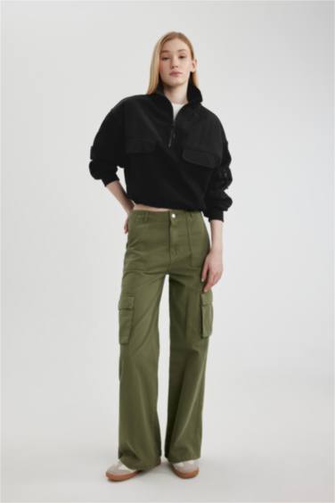 Zipper Collar Thick Fabric Crop Sweatshirt