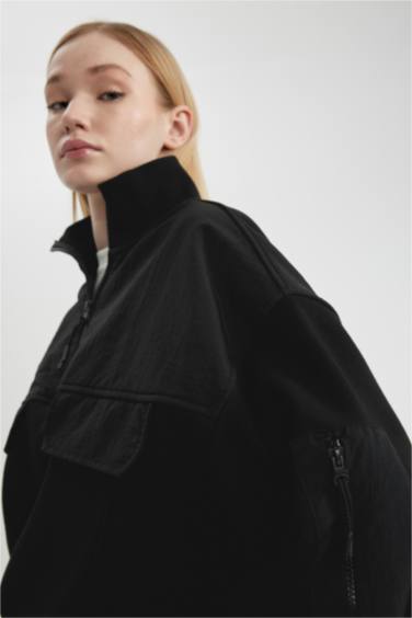 Zipper Collar Thick Fabric Crop Sweatshirt