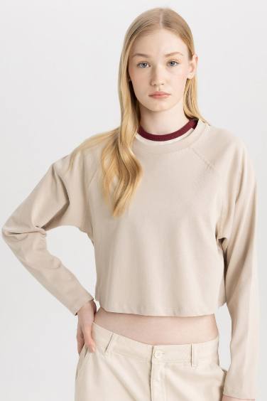 Loose Fit Crew Neck Basic Long Sleeve T-Shirt