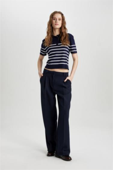 Regular Fit Polo Neck Striped Knitwear T-Shirt