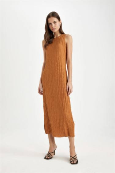 Bodycon Round Neck Wrap Sleeveless Midi Dress