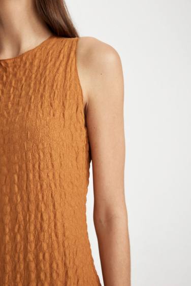 Bodycon Round Neck Wrap Sleeveless Midi Dress