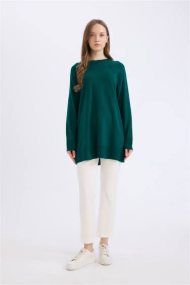 Regular Fit Bisiklet Yaka Basic Düz Triko Kazak Tunik