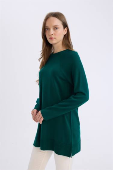 Regular Fit Bisiklet Yaka Basic Düz Triko Kazak Tunik