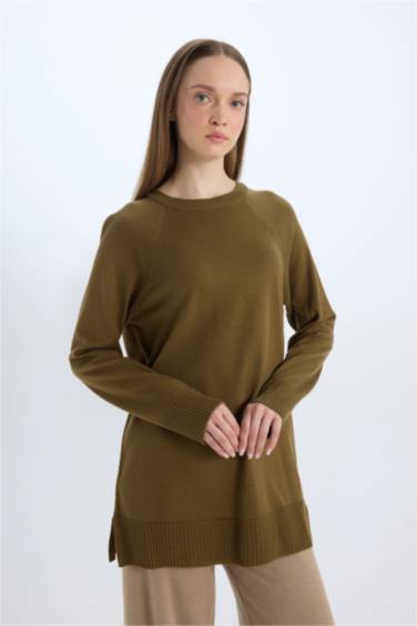 Regular Fit Bisiklet Yaka Basic Düz Triko Kazak Tunik