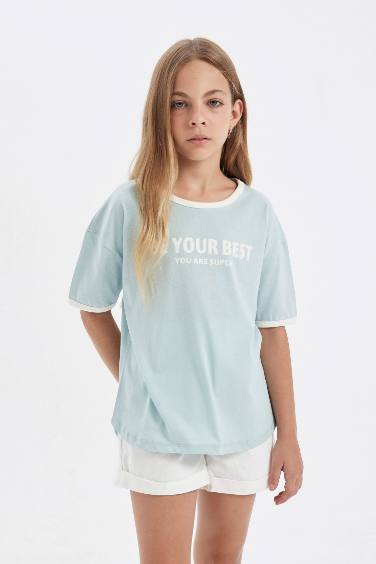 Girl Oversize Fit Crew Neck Printed T-Shirt