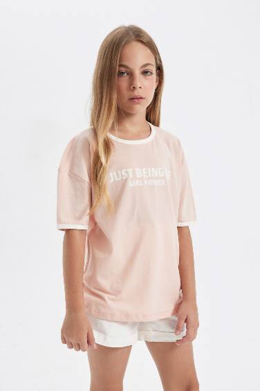 Girl Oversize Fit Crew Neck Printed T-Shirt