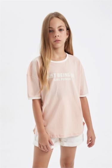 Girl Oversize Fit Crew Neck Printed T-Shirt