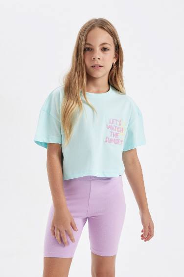 Girl Crew Neck Printed Crop T-Shirt