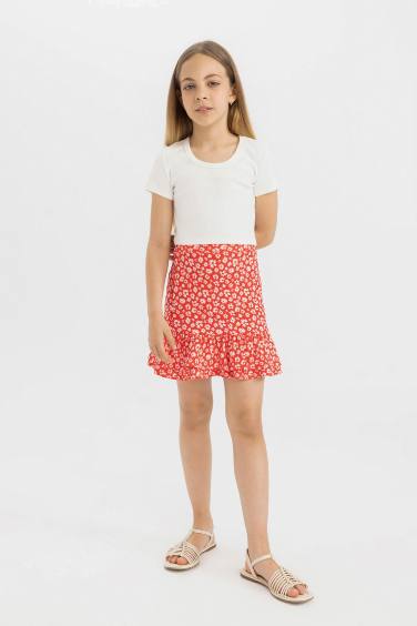 Girl Slim Fit Crew Neck Basic Ribbed T-Shirt