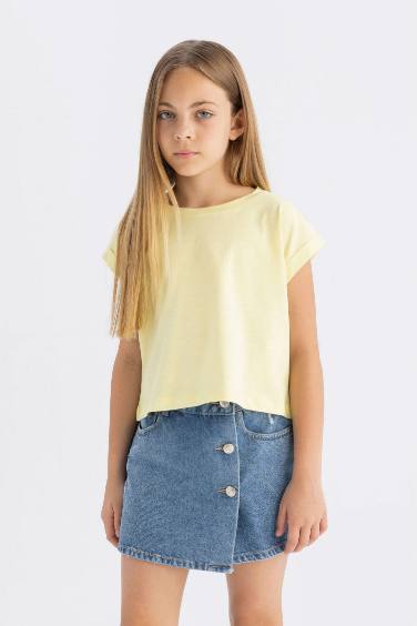 Girl Boxy Fit Crew Neck Basic T-Shirt