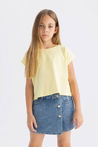 Girl Boxy Fit Crew Neck Basic T-Shirt