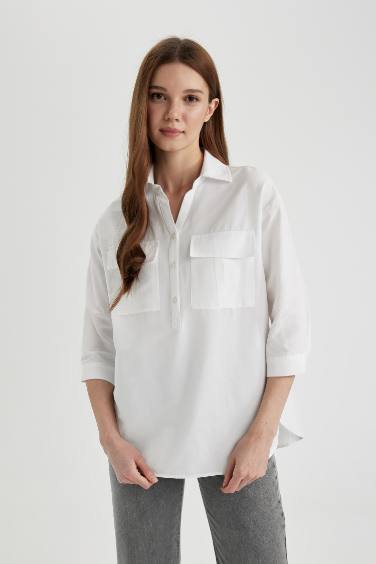 Relax Fit Poplin Long Sleeve Shirt Tunic