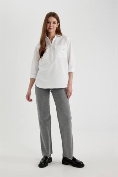 Relax Fit Poplin Long Sleeve Shirt Tunic