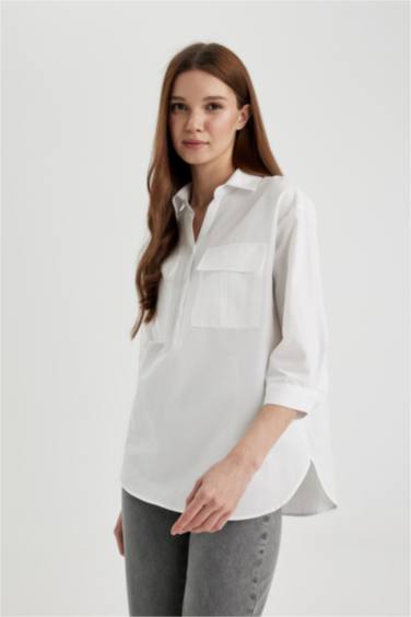 Relax Fit Poplin Long Sleeve Shirt Tunic