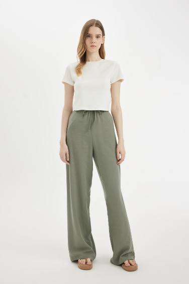 Wide Leg Three Pocket Normal Waist Standard Linen Blend Trousers