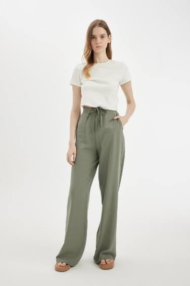 Wide Leg Three Pocket Normal Waist Standard Linen Blend Trousers