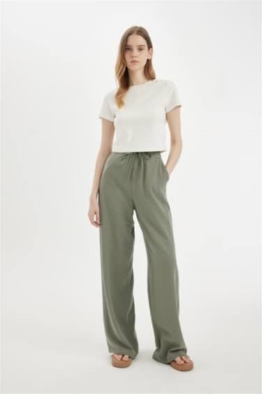 Wide Leg Three Pocket Normal Waist Standard Linen Blend Trousers