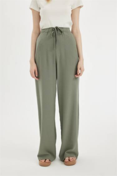 Wide Leg Three Pocket Normal Waist Standard Linen Blend Trousers