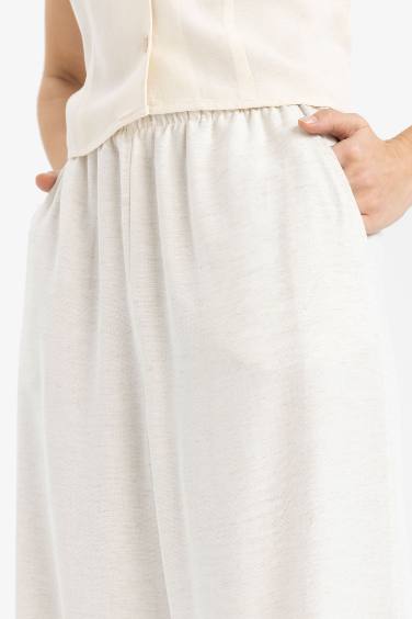 Linen Blend Normal Waist Basic Wide Leg Trousers