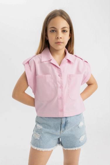 Girl Cotton Short Sleeve Crop Shirt