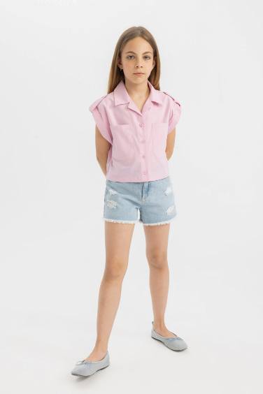 Girl Cotton Short Sleeve Crop Shirt
