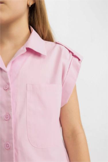 Girl Cotton Short Sleeve Crop Shirt