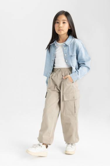 Girl Parachute Long Leg Cotton Cargo Pants