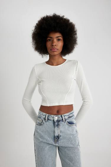 Fitted Crew Neck Corduroy Crop T-Shirt