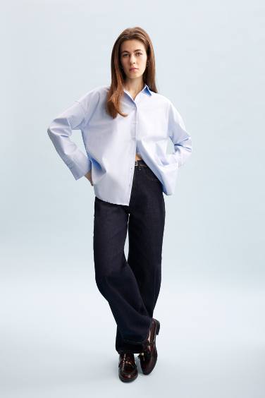 Oversize Geniş Kalıp Basic Düz Oxford Uzun Kollu Gömlek