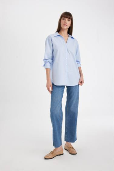 Oversize Geniş Kalıp Basic Düz Oxford Uzun Kollu Gömlek