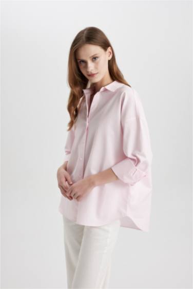 Oversize Geniş Kalıp Basic Düz Oxford Uzun Kollu Gömlek