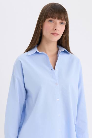 Oversize Fit Shirt Collar Oxford Long Sleeve Shirt