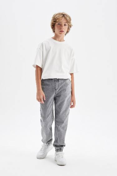 Erkek Çocuk Beli Bağcıklı Cepli Lastikli Paça Jogger Jean Pantolon