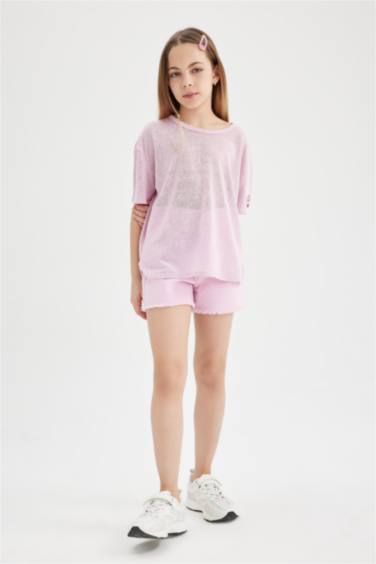 Girl Oversize Fit Sleeve Printed Short Sleeve T-Shirt