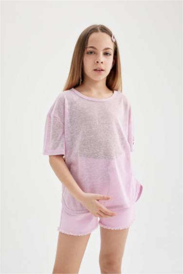 Girl Oversize Fit Sleeve Printed Short Sleeve T-Shirt