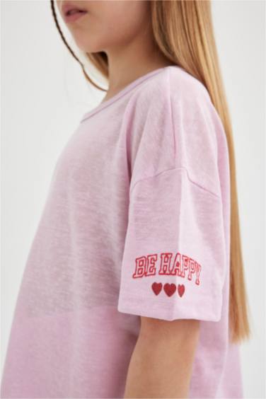 Girl Oversize Fit Sleeve Printed Short Sleeve T-Shirt