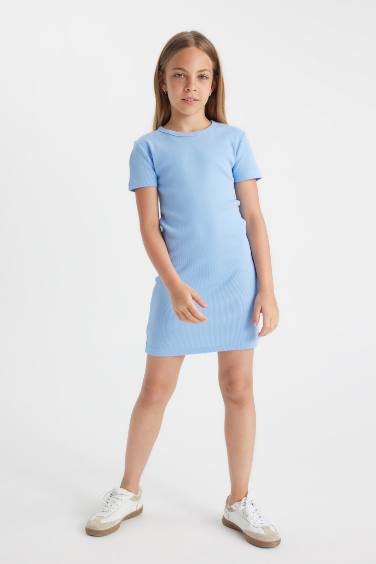 Girl Ribbed Camisole Short Sleeve Dress