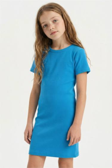 Girl Crew Neck Ribbed Camisole Short Sleeve Dress