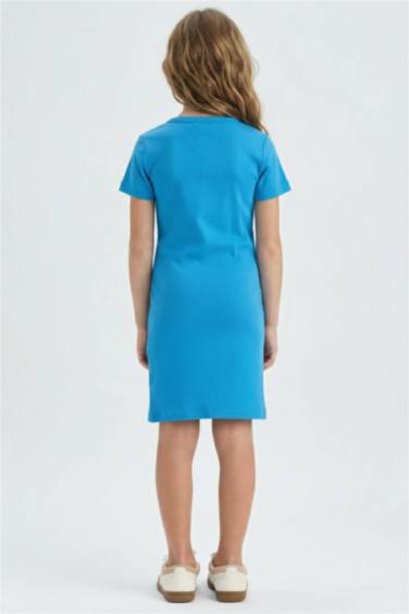 Girl Crew Neck Ribbed Camisole Short Sleeve Dress