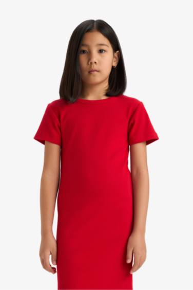 Girl Crew Neck Ribbed Camisole Short Sleeve Dress