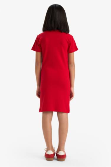 Girl Crew Neck Ribbed Camisole Short Sleeve Dress