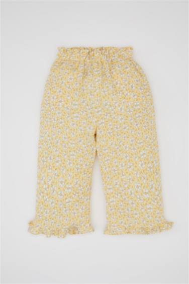 2'li Takım Çiçekli Krinkıl Viskon Kısa Kollu Tişört Pantolon Kız Bebek