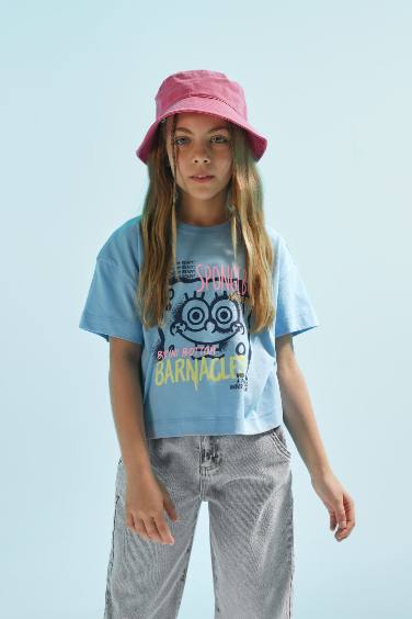 Girl SpongeBob Crew Neck Short Sleeve Crop T-Shirt